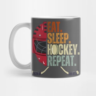 Eat Sleep Hockey Repeat Kids Adult Ice Hockey Retro Vintage Mug